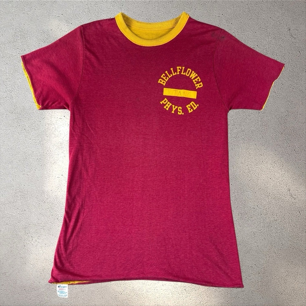Vintage Champion Double Face Reversible Shirt Small Bellflower Phys Ed 70s 80s‎